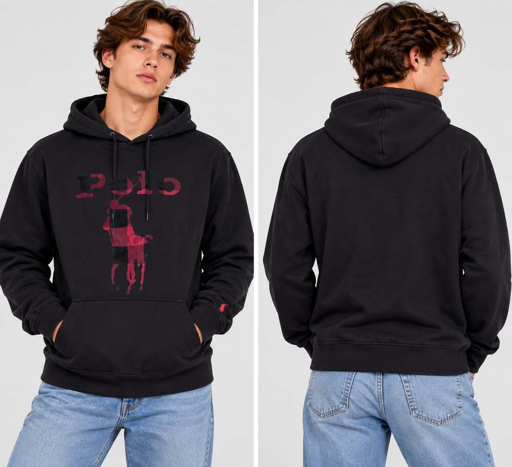 Polo Ralph Lauren Buffalo Check Big Pony Fleece Hoodie Size XLT